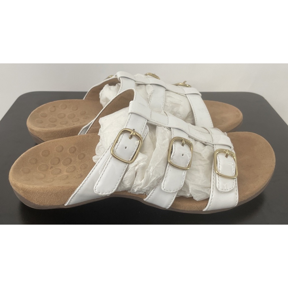 Womens Vionic Sandals Size 8 Misa White Patent Leather Straps Buckles Classic - Picture 3 of 11